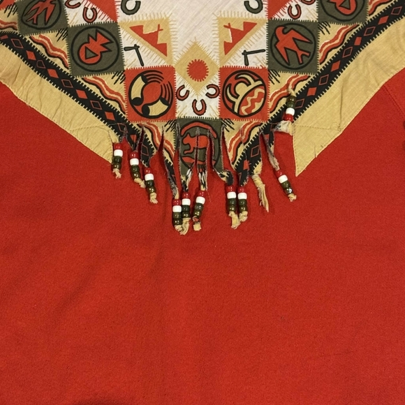 Vintage Jerzees 90's Reworked Sweatshirt Red Western Beaded Fringe Women's XL - Picture 3 of 5